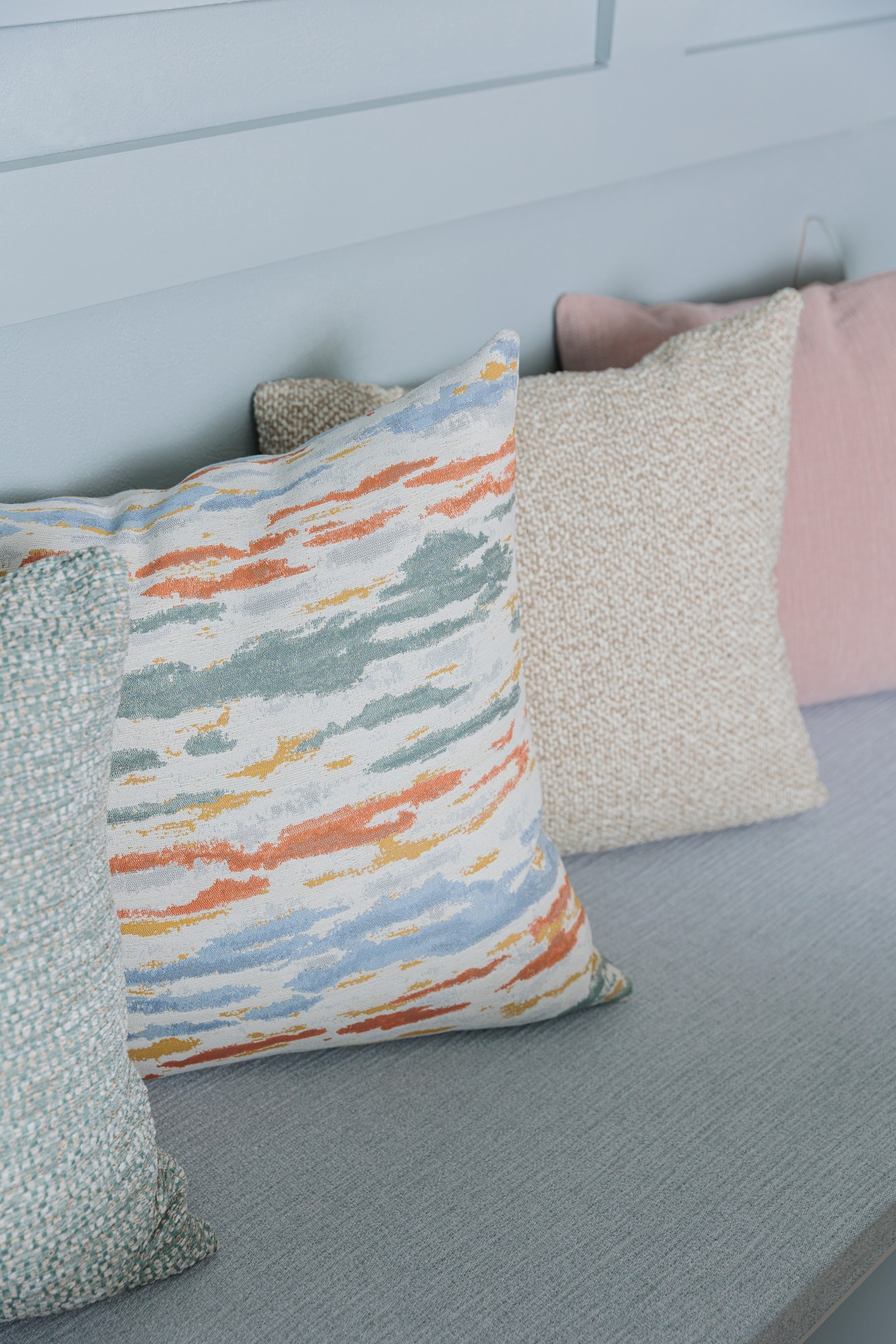 3164-03 Coastal Glacier, 1239-06 Cabana - Pale Flamingo, 1350-03 Porcelain Taupe, 5824-03 Pastel Fruit Sorbet, 6597-04 Tide Pool Installation Image