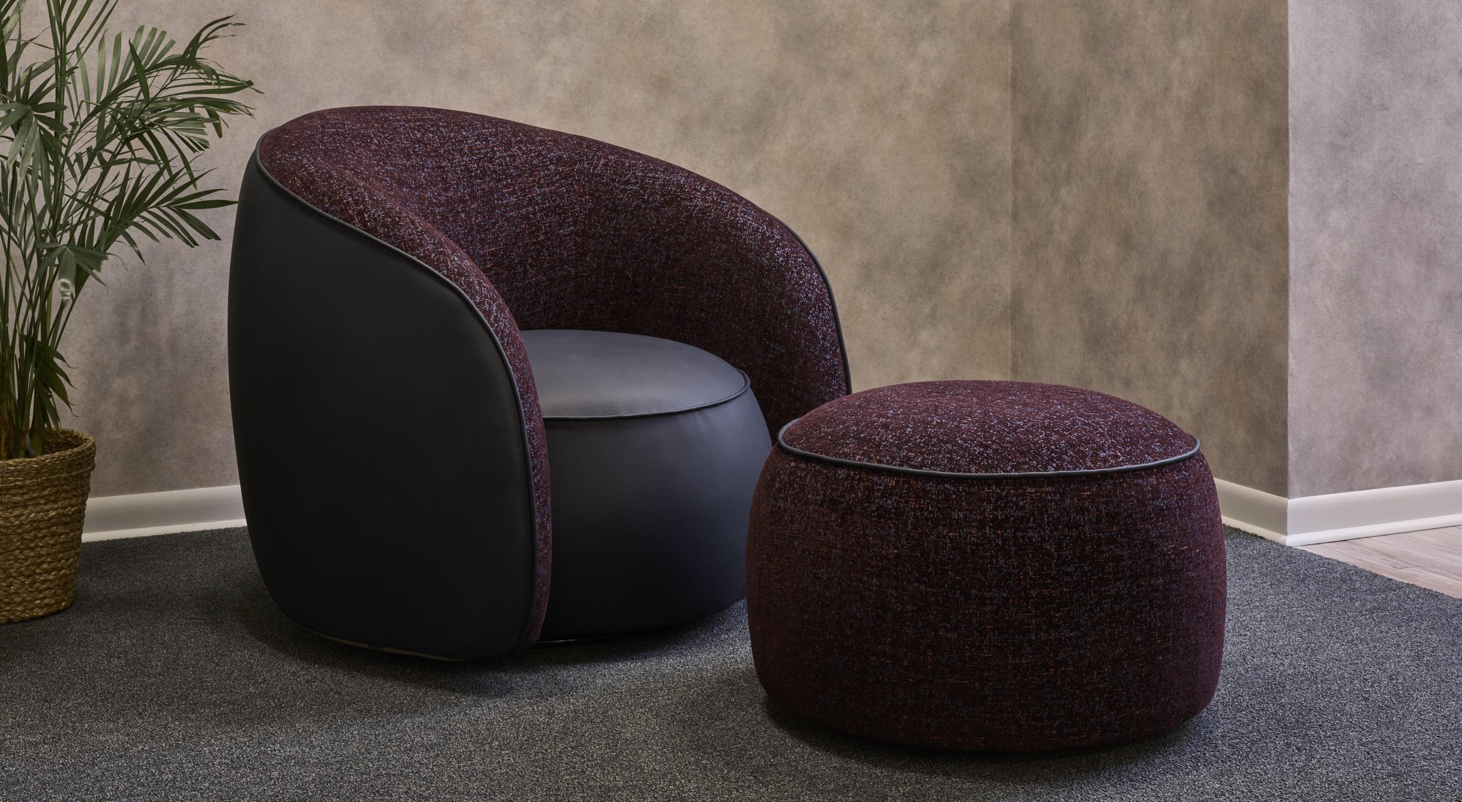 4328-17 Wisteria Garnet Pitta, 4242-08 Daphnis Blackcurrant and V105-06 Central Rhyolite Installation Image