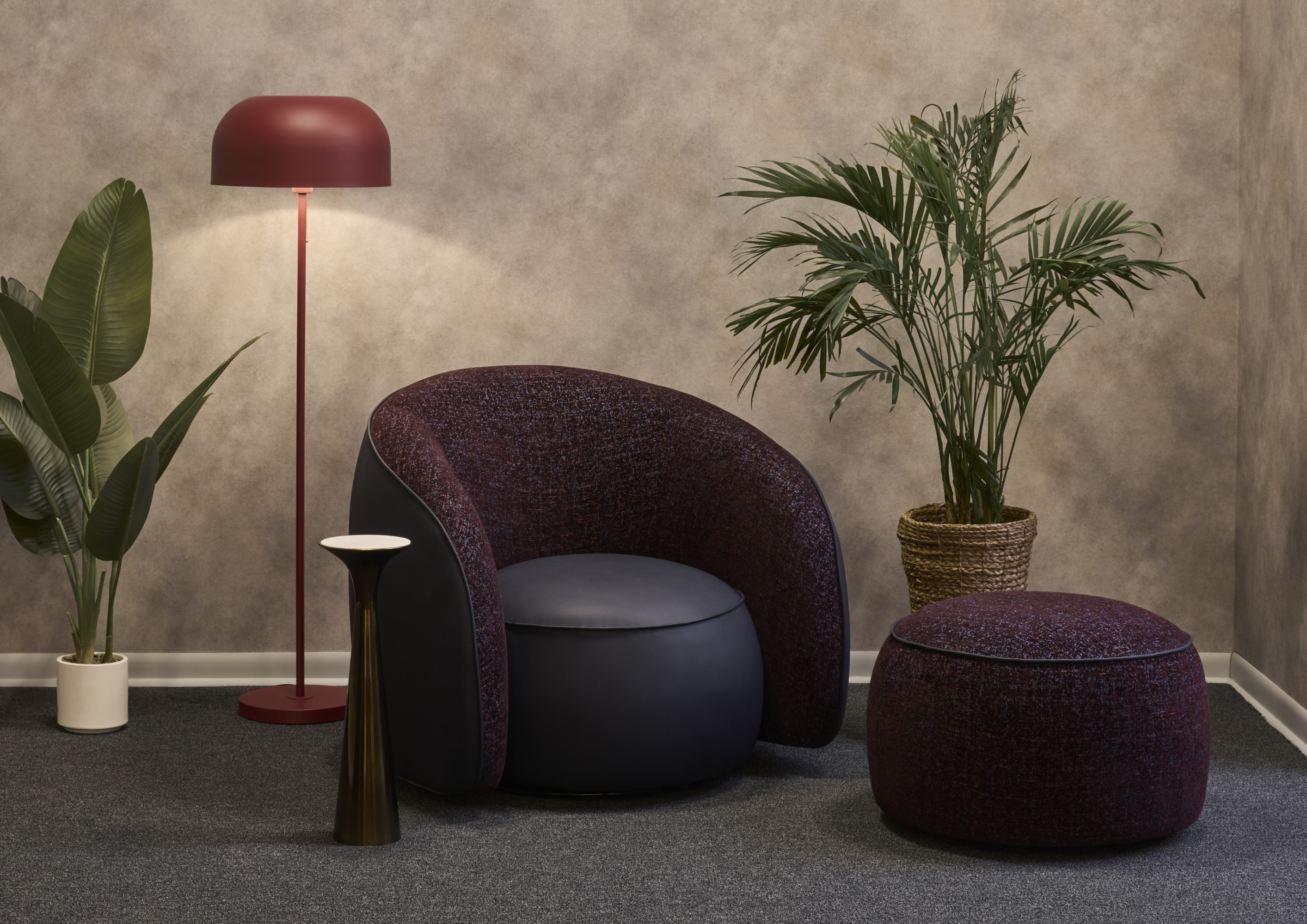 4328-17 Wisteria Garnet Pitta, 4242-08 Daphnis Blackcurrant and V105-06 Central Rhyolite Installation Image