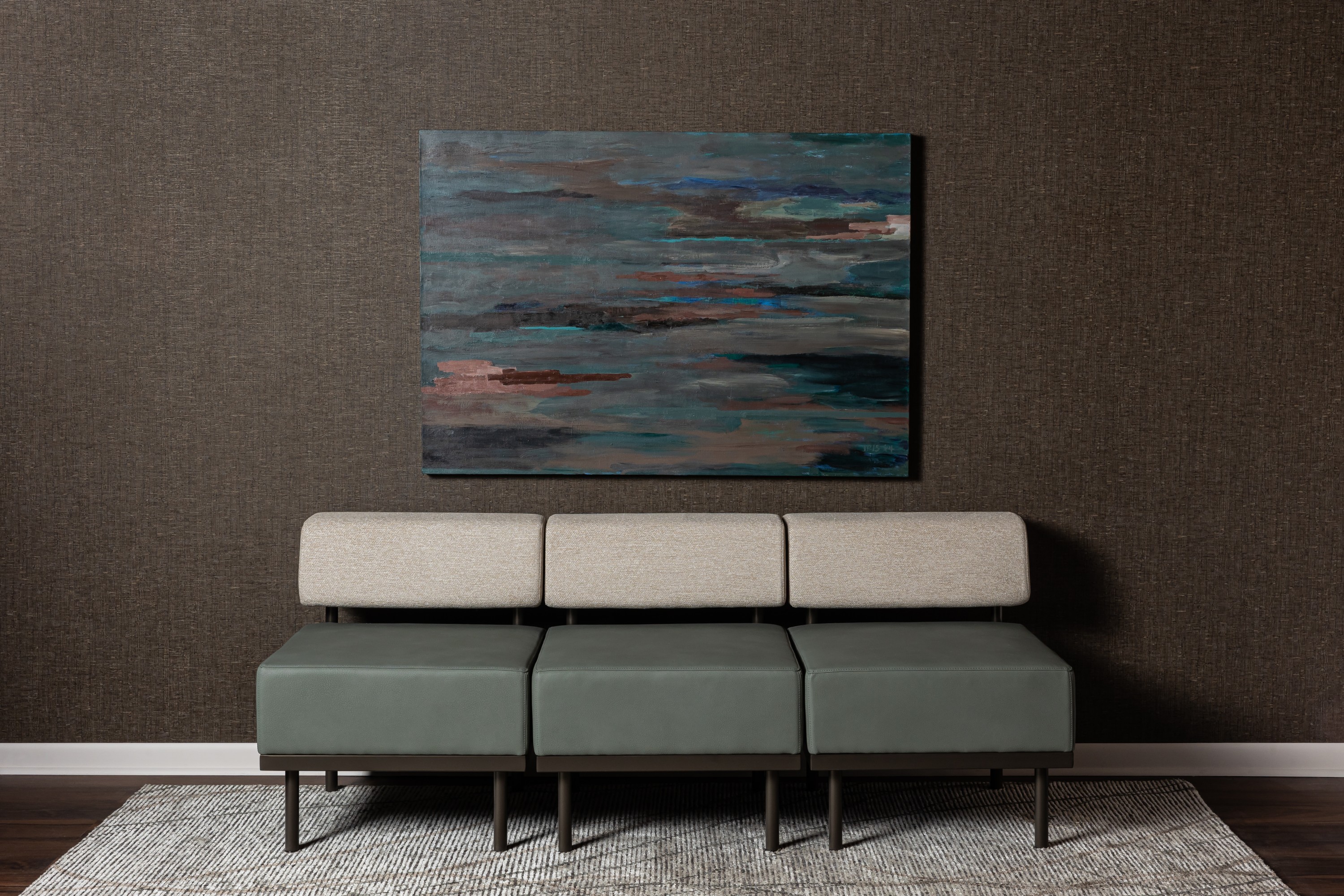 6825-07 Aldrin Scotch Thistle, 6512-02 Apricity Toasted Coconut, V114-08 Catalonia Charwood Installation Image