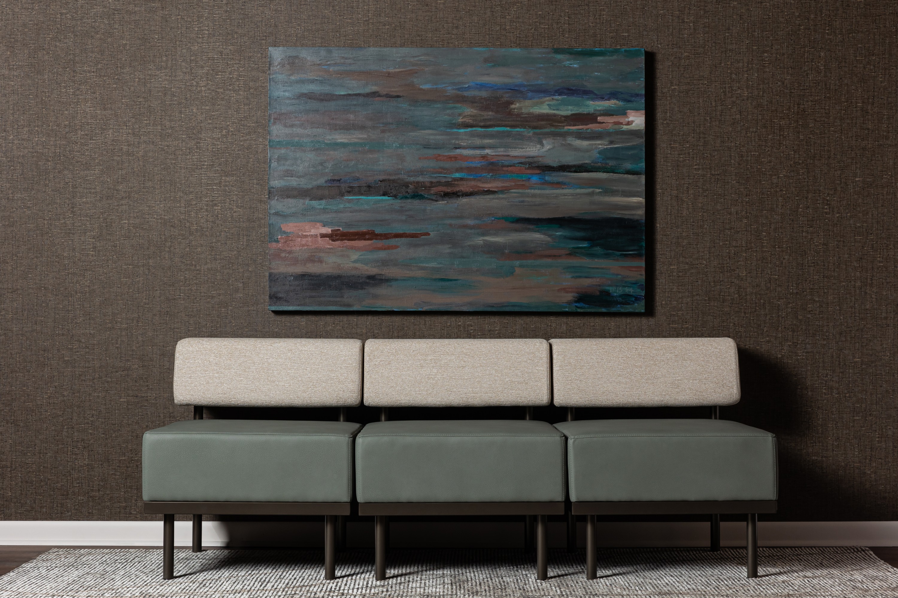 6825-07 Aldrin Scotch Thistle, 6512-02 Apricity Toasted Coconut, V114-08 Catalonia Charwood Installation Image