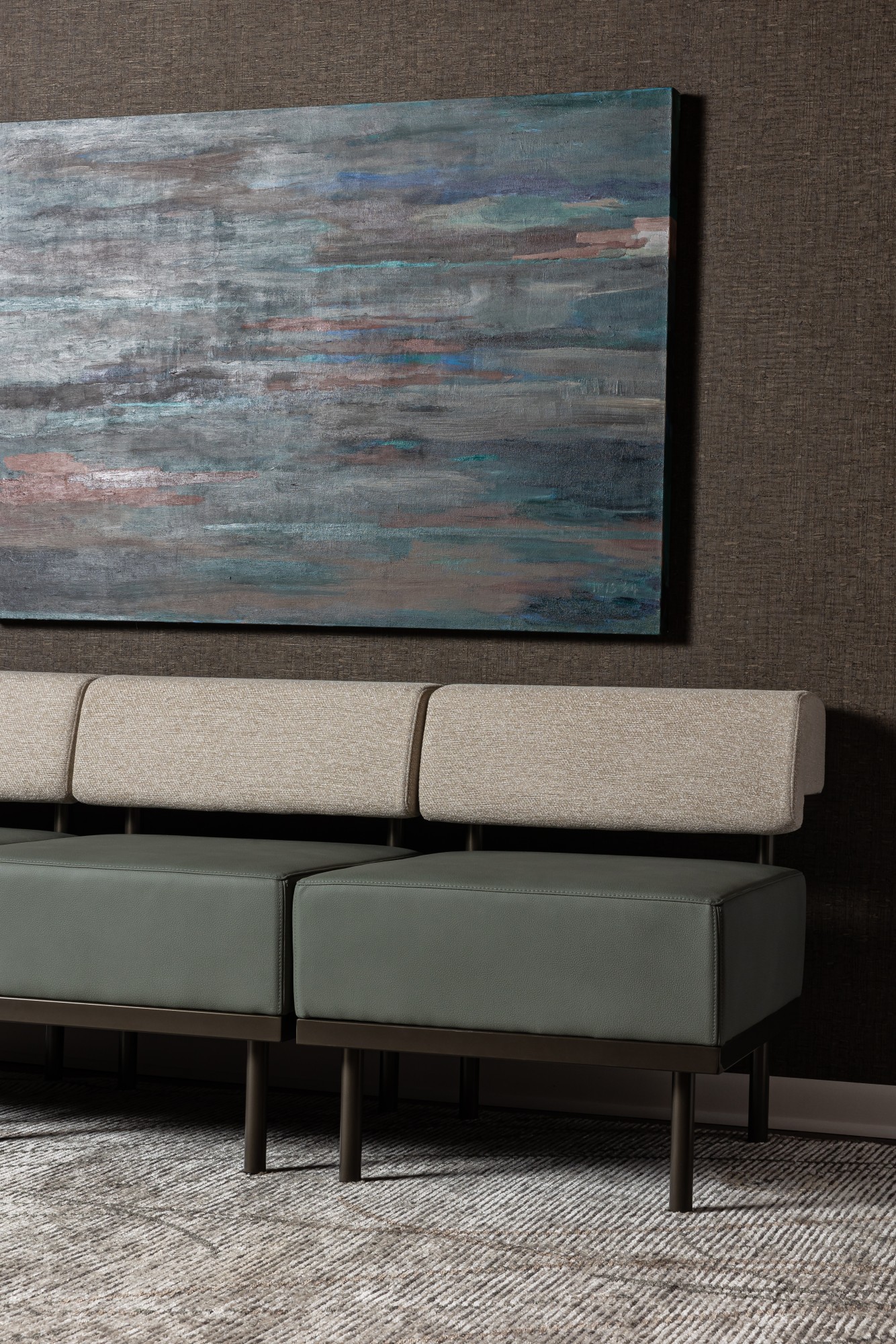6825-07 Aldrin Scotch Thistle, 6512-02 Apricity Toasted Coconut, V114-08 Catalonia Charwood Installation Image