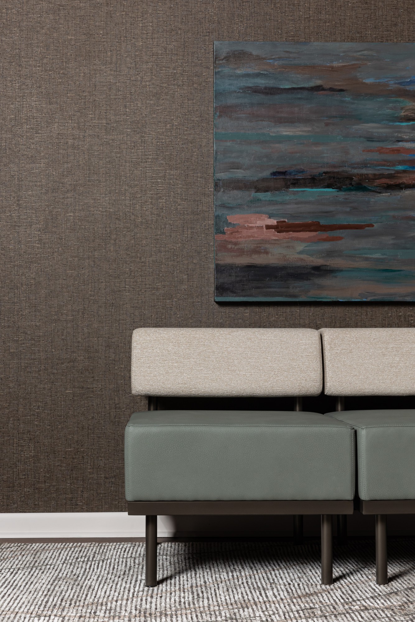 6825-07 Aldrin Scotch Thistle, 6512-02 Apricity Toasted Coconut, V114-08 Catalonia Charwood Installation Image