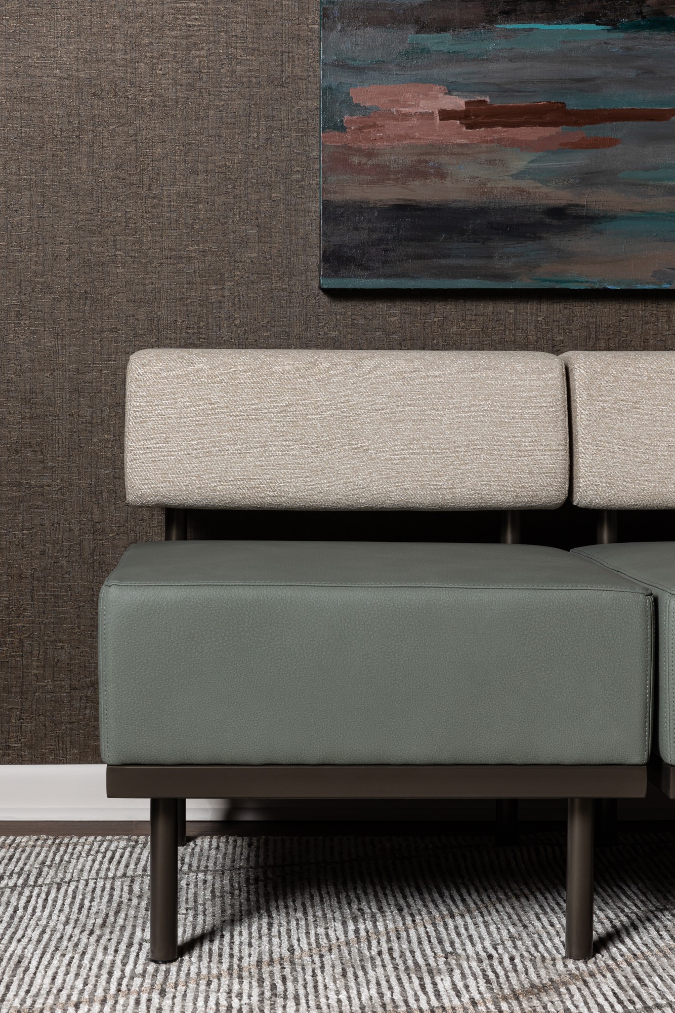 6825-07 Aldrin Scotch Thistle, 6512-02 Apricity Toasted Coconut, V114-08 Catalonia Charwood Installation Image