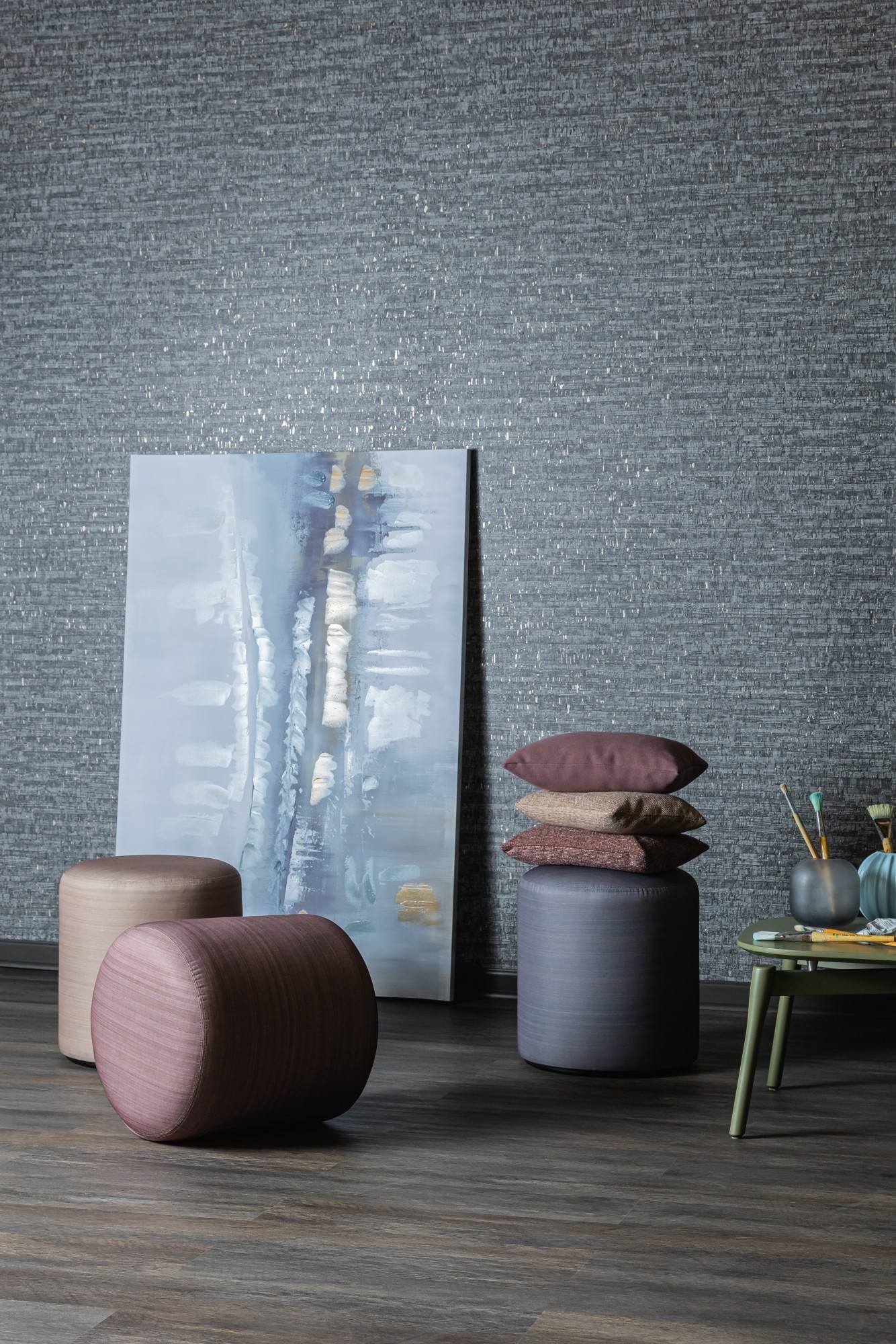 7552-03 Winslet - Apple Cider, 7552-07 Winslet - Plumcot, 7552-08 Winslet - Orionids, V115-05 Montado - Grey Gibbon Installation Image