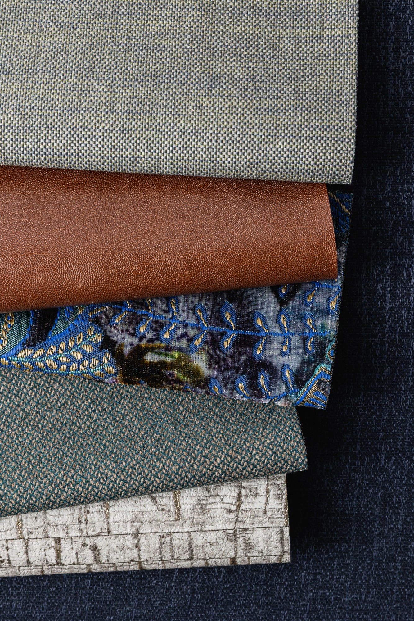 7555-07 Altair - Stellar Navy, 8353-10 Bower - Moss Pathway, 3993-08 Galapagos - Star Anise, 5014-04 Daintree - Aquarium, 9648-08 Hachure - Devilline, V115-02 Montado - Nougat Hero Image