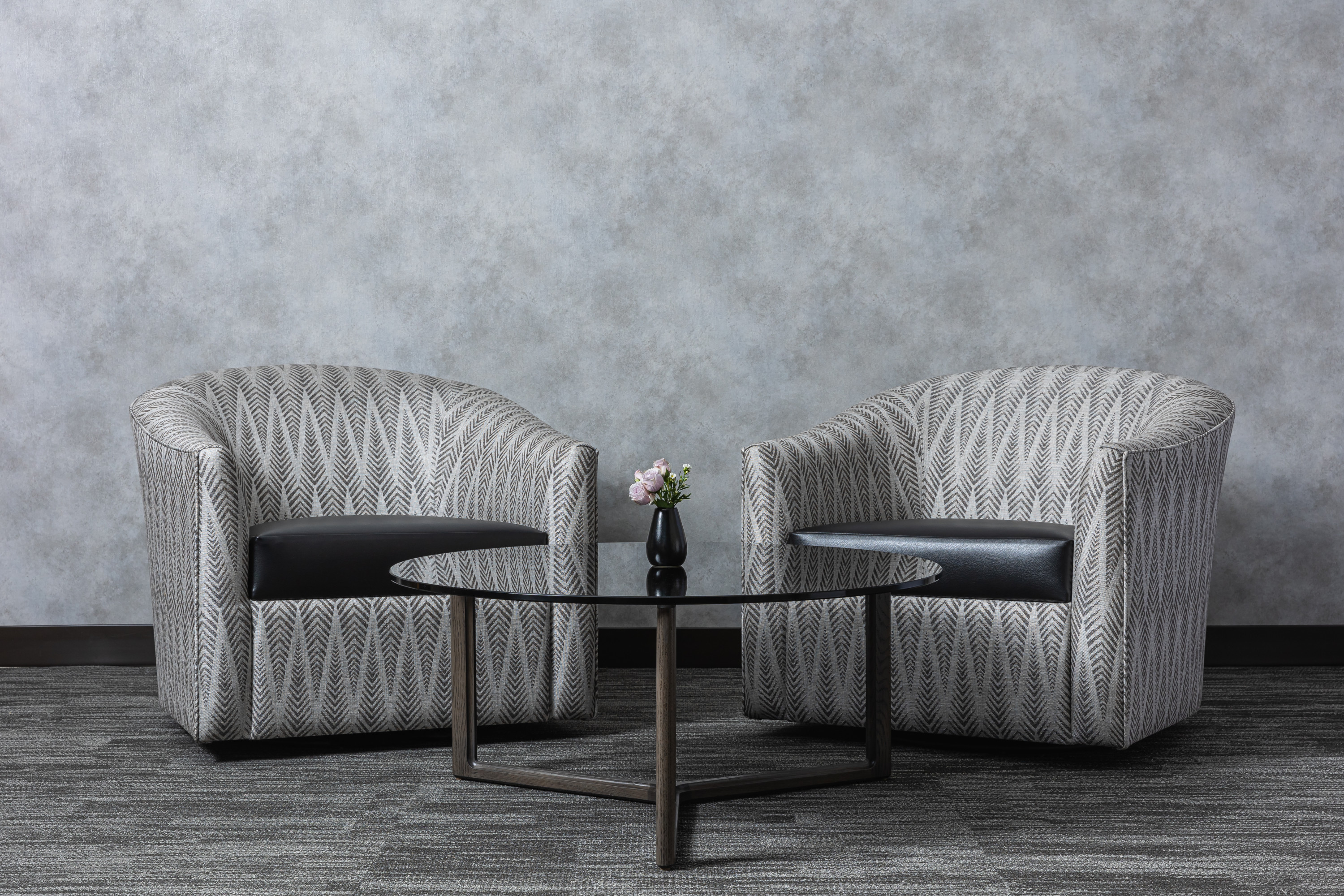 8352-10 Calathea - Kindling Wood, 3991-12 Aerial - Noir, V105-05 Central - Silver Dollar Installation Image