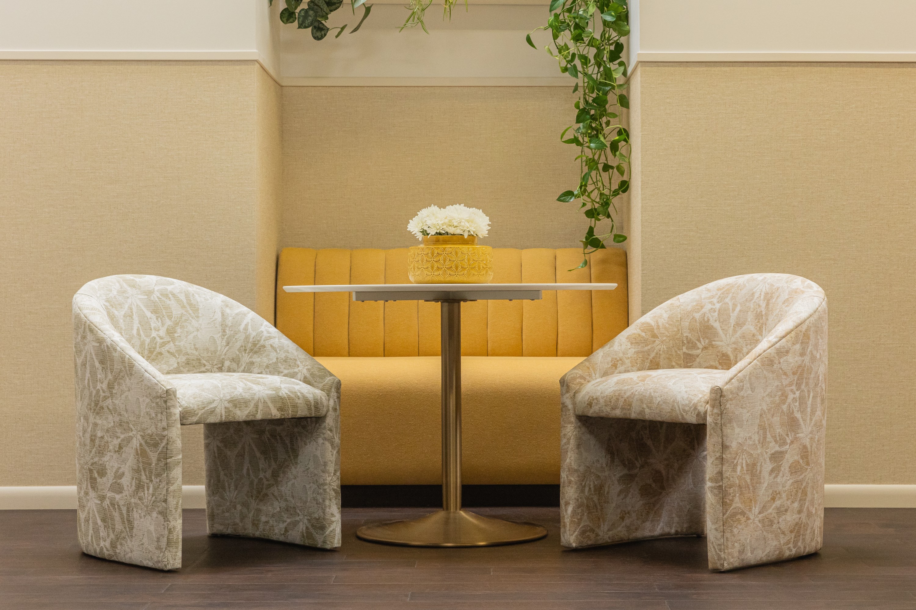 8712-03 Riley Cornbread, 5819-03 Vivaldi Mellow Yellow, 5819-05 Vivaldi Sproutling, V100-06 Chateau Macadamia Installation Image