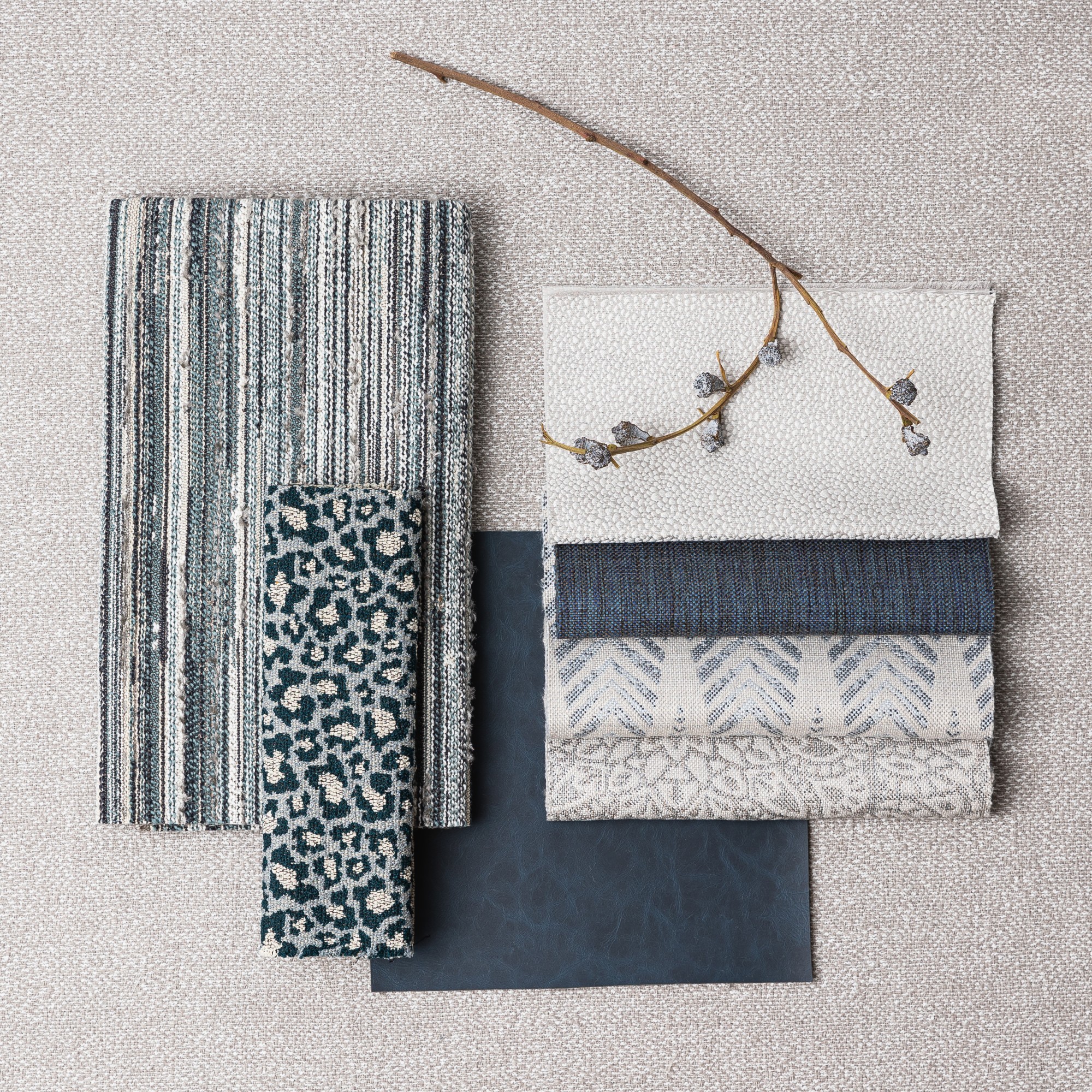 Stellula - Skipping Stone, Celosia - High Tide, Rosette - Teal - Alcides, Aries - Midnight, Stampede - Avalanche, Bower - Deep Sea, Calathea - Ice Crystals, Lotus - Dove Hero Image