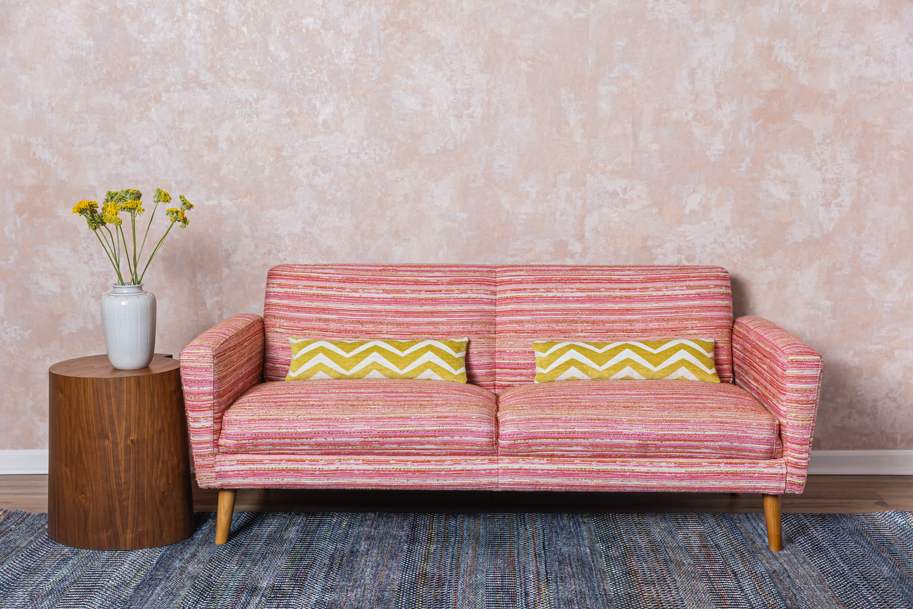 V111-06 Lona - Pompeii, 5015-05 Celosia - Grapefruit, 8213-03* Hill and Dale - Hedgerow Installation Image