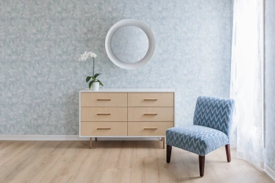 4262 Andamento Skyline, V103-04 Hikaru Powder Blue, 4121-01 Akari White Light Installation Image